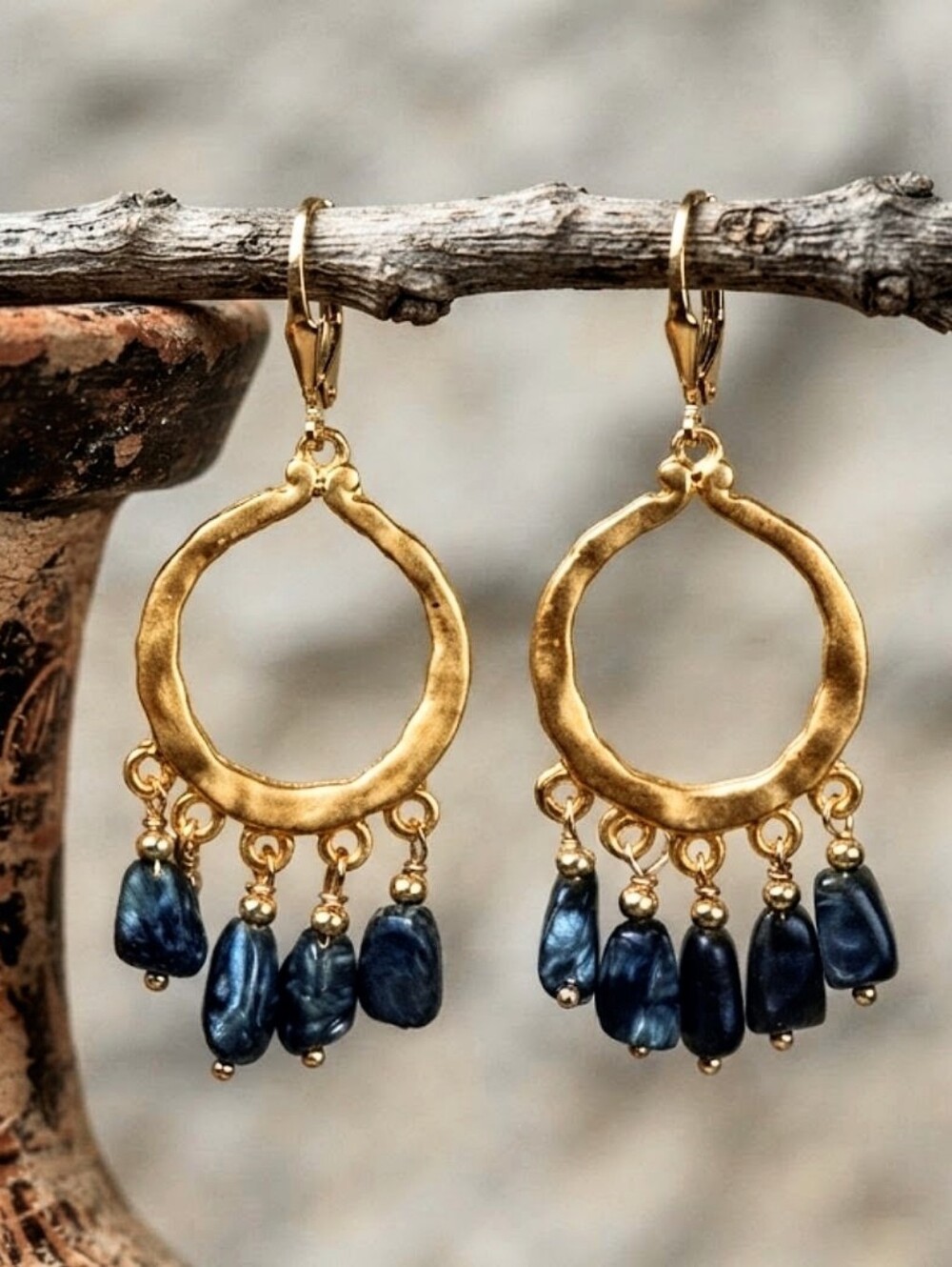 Natural Siberian SERAPHINITE In Hammered Artisan HandMade Gold Plated Earrings